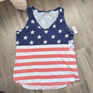 Old Navy Women's Luxe Red White Blue American Flag Tank Top Size Small USA